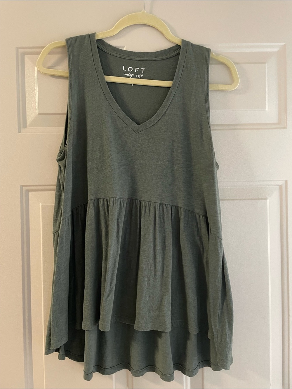 LOFT Olive Green V-Neck Peplum Tank Top